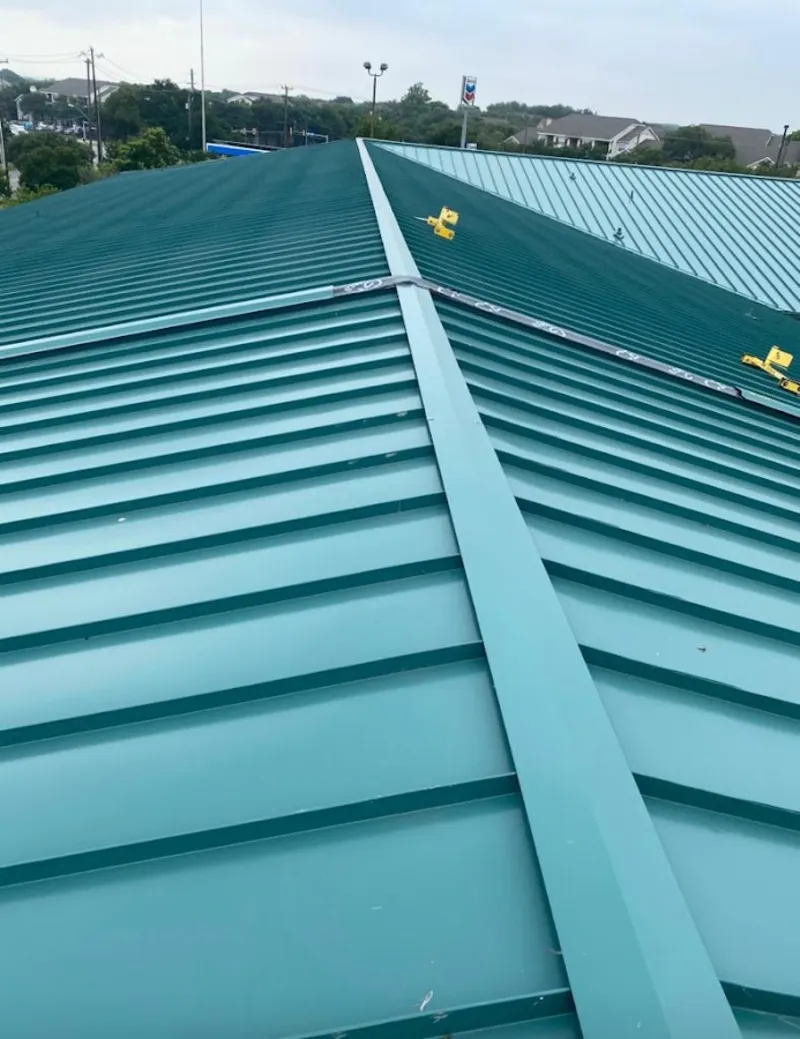 Green commercial metal roof ridge and valley for Metal Roof Repair in Rancho Palos Verdes